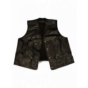 Vintage Structure genuine leather biker motorcycle vest black sz L